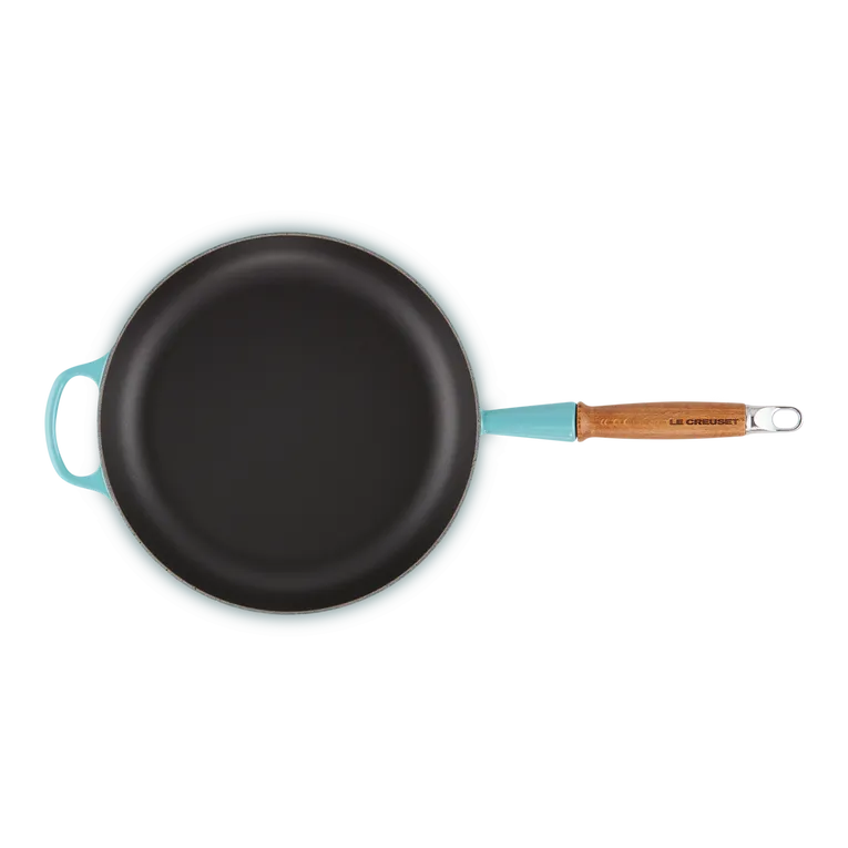 Le Creuset Signature Cast Iron Teal 28cm Frying Pan with Wooden Handle