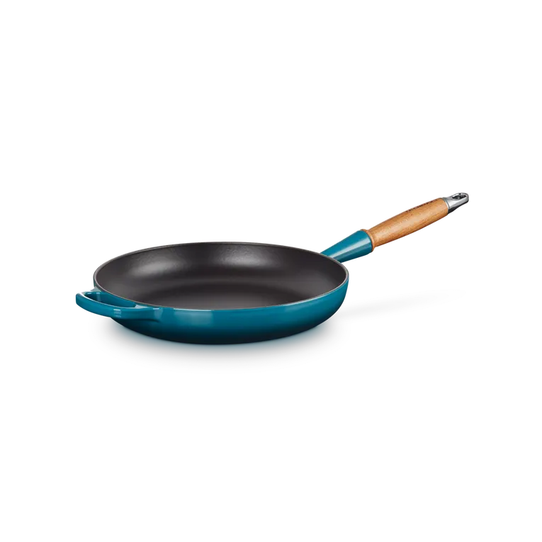 Le Creuset Signature Cast Iron Deep Teal 28cm Frying Pan with Wooden Handle