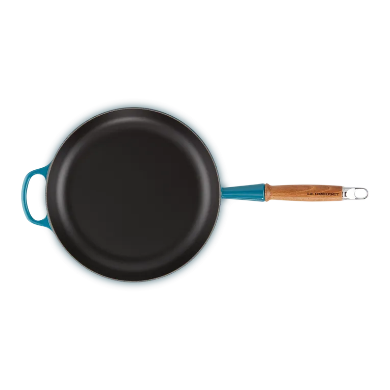 Le Creuset Signature Cast Iron Deep Teal 28cm Frying Pan with Wooden Handle