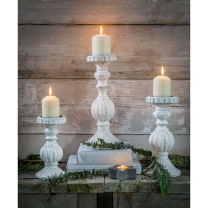 Retreat Small Fancy White Wooden Candle Stick