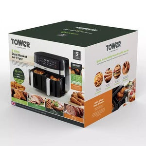 Tower 9 Litre Dual  Basket Air Fryer with Smart Finish