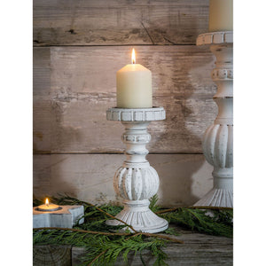 Retreat Small Fancy White Wooden Candle Stick