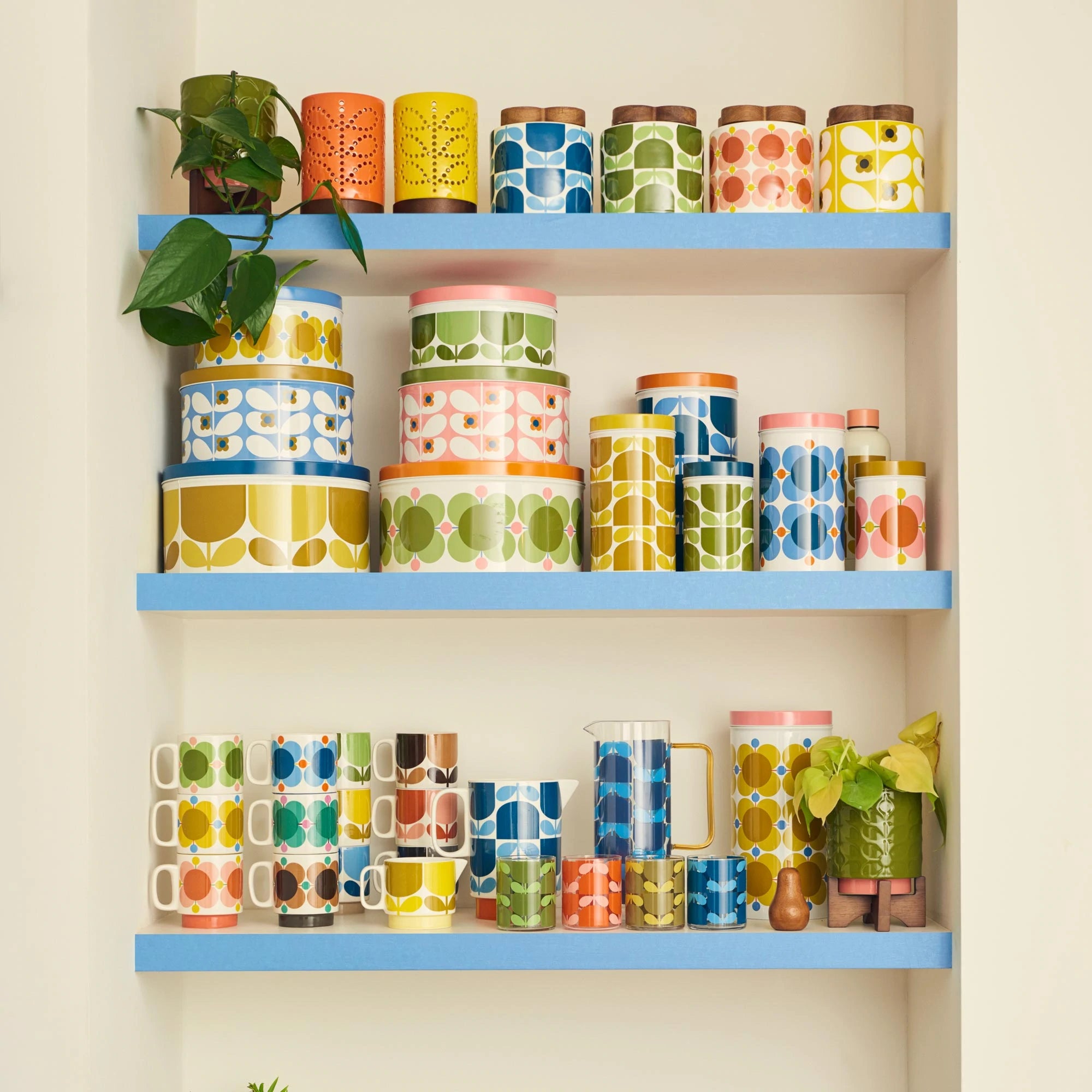 orla kiely enamel plant pots Orla Kiely Atomic Flower Set of 3 Nesting Cannisters