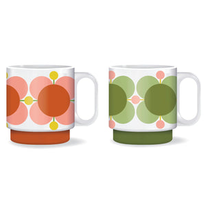 Orla Kiely Set of 2 Atomic Flower Bubble Gum & Basil Stacking Mug Set