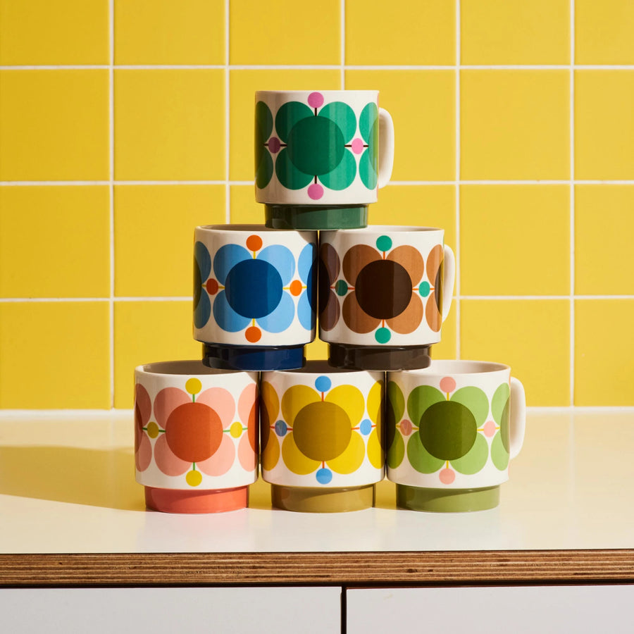 Orla Kiely Set of 2 Atomic Flower Jewel & Latte Mug Set