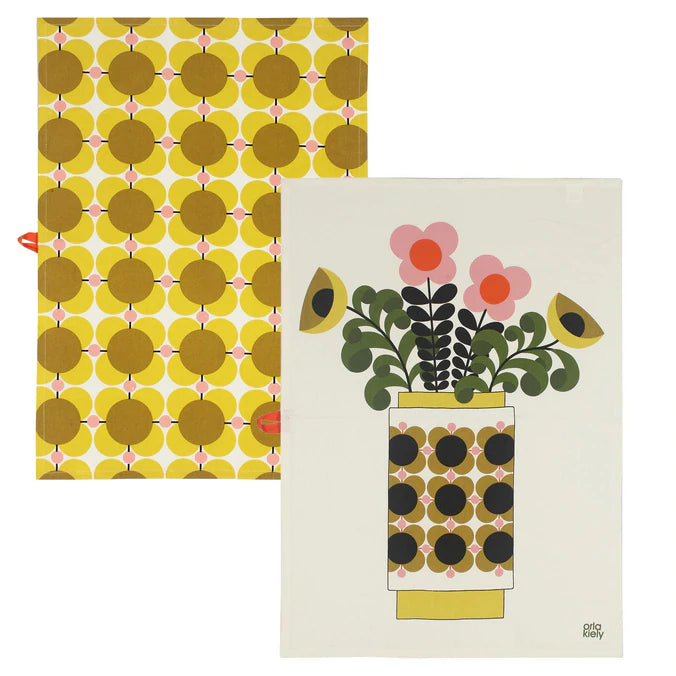 Orla Kiely Ochre Vase of Flowers Tea Towel Set