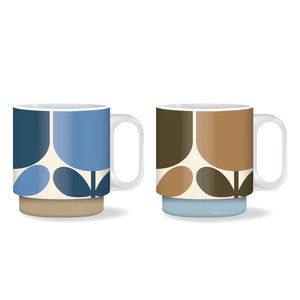 Orla Kiely Set of 2 Block Flower Navy & Bark Mug Set